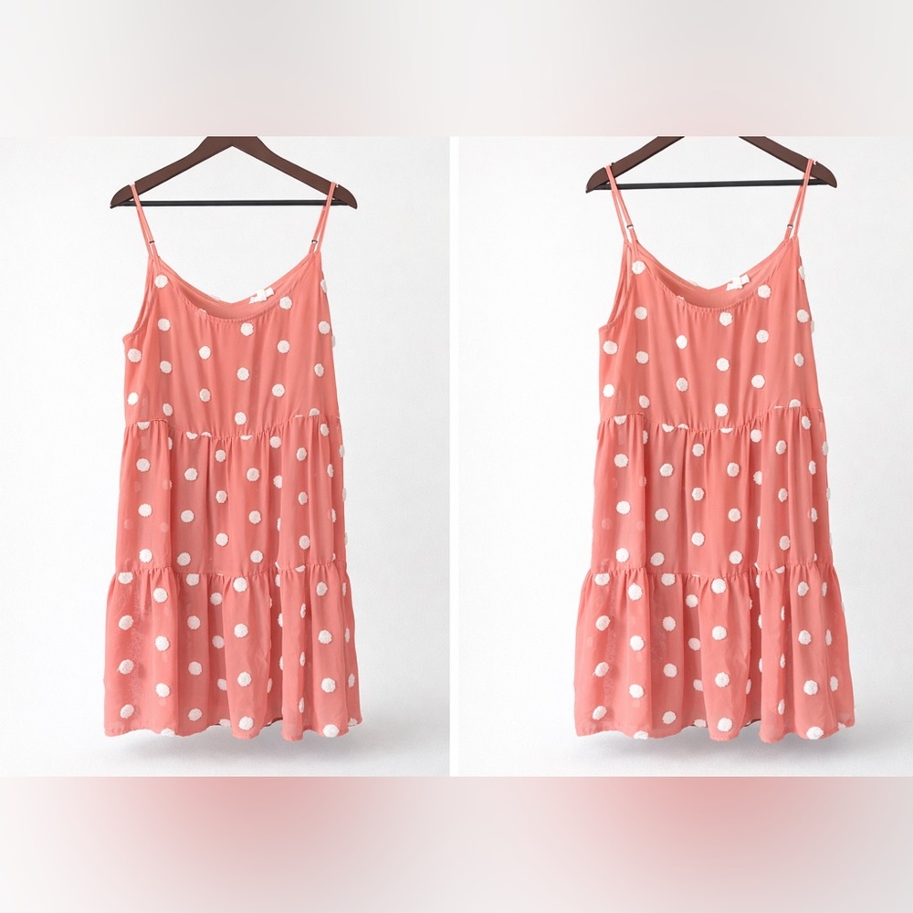 mine Coral Pink Polka Dot Midi Dress